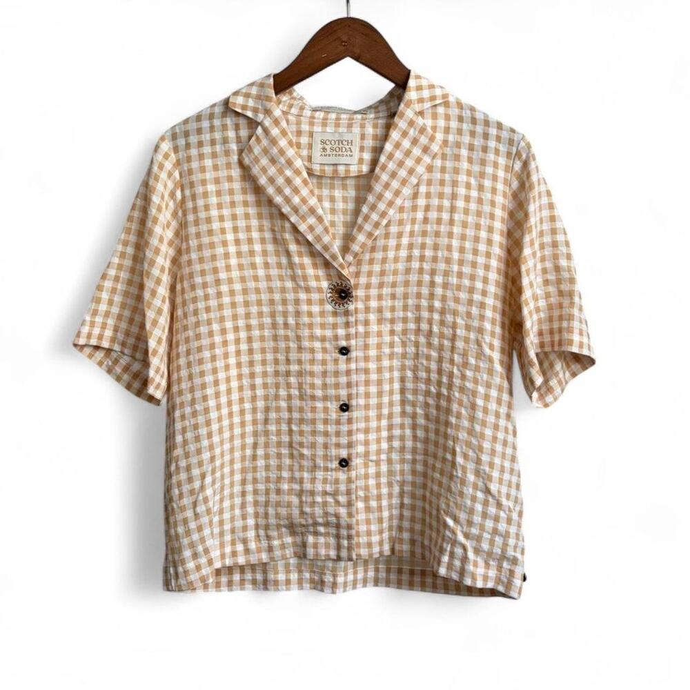 Scotch & Soda Gingham Button Up Shirt Women’s M Short Sleeve Boho Summer